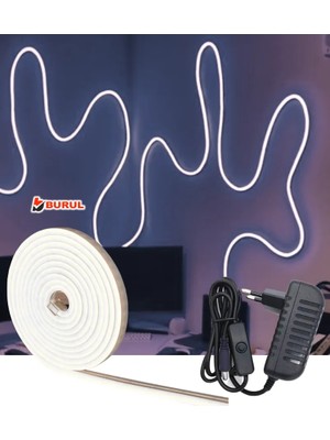 Burul Neon Led Işık Beyaz Butonlu Şerit Led Seti 5 Metre