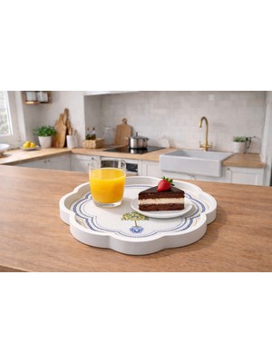 Zucci Home Akdeniz Esintisi Dekoratif Papatya Küçük Sunum Tepsisi | Daisy Lemon Tree  | Premium Servis Tepsisi - 28X28 cm