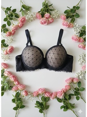 Minecidem Kadın Dolgulu Destekli Balenli Brode Dantel Tek Sütyen