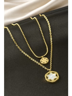 Nuveden Ieg™ Yıldız Sedef Çelik Ikili Kolye