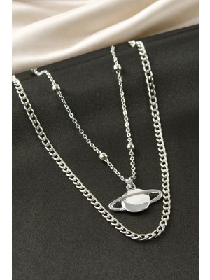 Osense Satürn Çelik Ikili Kolye