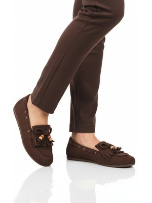 Ayakmod Kahve Süet Hafif Esnek Kadın Babet Ayakkabı 572488 Z