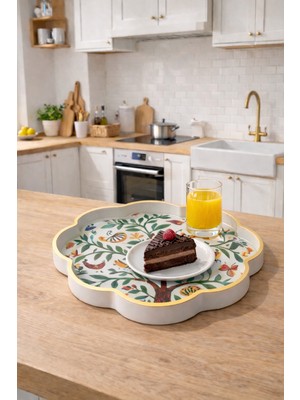 Zucci Home Akdeniz Esintisi Dekoratif Papatya Küçük Sunum Tepsisi | Daisy Tree | Premium Servis Tepsisi - 28X28 cm