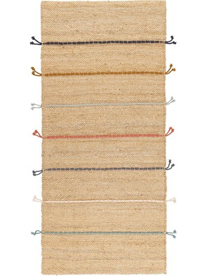 El dokuması jüt halı, natürel-çok renkli, 70x160 cm