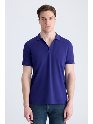 Twn Slim Fit Saks Mavi Düz %100 Pamuklu T-Shirt