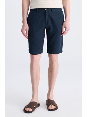 D'S Damat Ds Damat Slim Fit Lacivert Düz %100 Keten Şort 4HC1300122020