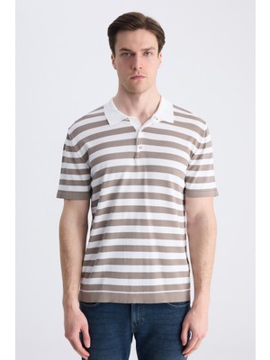 D'S Damat Ds Damat Regular Fit Vizon Çizgili Yazlık Rayon Triko T-Shirt 4HC060112010M