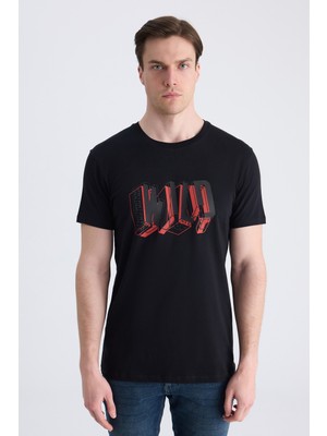 Twn Slim Fit Siyah Düz %100 Pamuklu T-Shirt