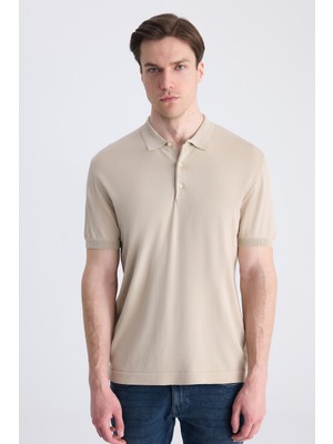 D'S Damat Ds Damat Slim Fit Bej Düz Örgü Yazlık Rayon Triko T-Shirt 4HF069421001M