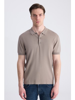 D'S Damat Ds Damat Slim Fit Vizon Düz Örgü Yazlık Rayon Triko T-Shirt 4HF069421001M