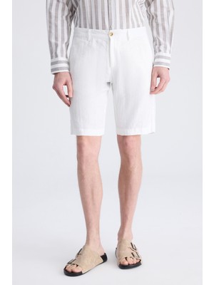 D'S Damat Ds Damat Slim Fit Beyaz Düz %100 Keten Şort 4HC1300122020