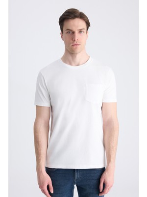 Twn Slim Fit Ekru Düz %100 Pamuklu T-Shirt 4EC1400111252