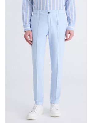 Twn Slim Fit Mavi Armürlü Keten Karışımlı Jogger Pantolon 4EC03EV203250