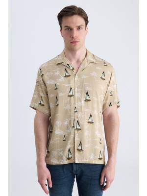 Twn Slim Fit Bej Baskılı Rayon Gömlek 2EC02SN033130