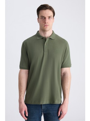 D'S Damat Ds Damat Regular Fit Yeşil Pike Dokulu %100 Pamuklu T-Shirt 4HC140211213M