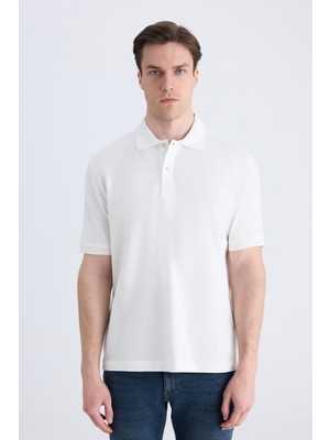 D'S Damat Ds Damat Regular Fit Beyaz Pike Dokulu %100 Pamuklu T-Shirt