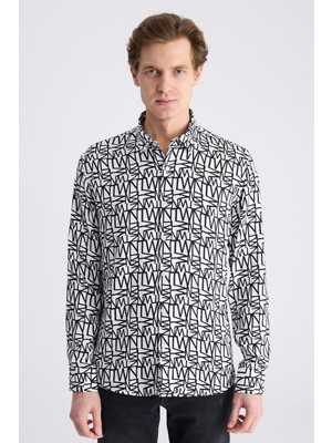 Twn Slim Fit Beyaz Baskılı Rayon Gömlek 4EC02AP122591