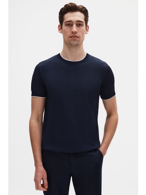 D'S Damat Ds Damat Regular Fit Lacivert Düz Yazlık Rayon Triko T-Shirt 4HC060112004M