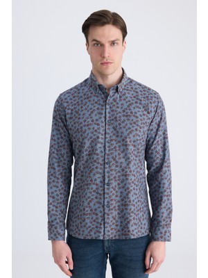 Twn Slim Fit Indigo Baskılı Pamuklu Gömlek 1EC02HD32259M
