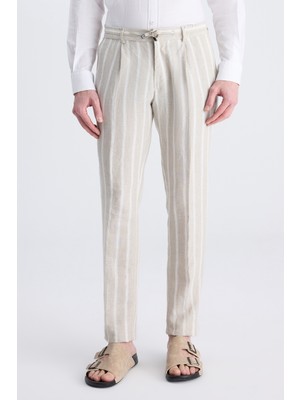 Twn Slim Fit Bej Armürlü %100 Keten Jogger Pantolon 4EC03TL133242
