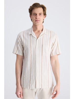 Twn Relaxed Fit Bej Armürlü %100 Pamuklu Gömlek 4EC02F1023132