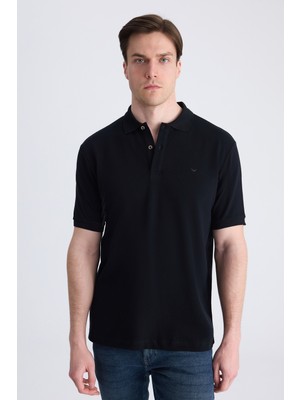 D'S Damat Ds Damat Regular Fit Siyah Pike Dokulu %100 Pamuklu T-Shirt 4HC140211213M