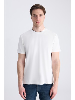 D'S Damat Ds Damat Regular Fit Ekru Düz %100 Pamuklu T-Shirt 4HC1400110372