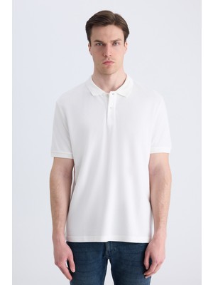 D'S Damat Ds Damat Regular Fit Beyaz Pike Dokulu %100 Pamuklu T-Shirt 4HC14TV02002M