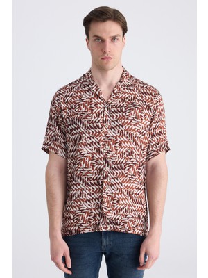 Twn Relaxed Fit Taba Baskılı Rayon Gömlek 0EC02AP14313M