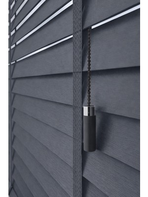 Kurşuni Gri 50MM %100 Gerçek Ahşap Jaluzi Perde Redüktörlü Zincir Mekanizmalı Ofis/ev Tüm Mekanlar