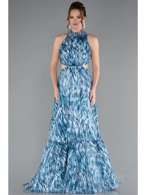 Halter Yaka Cut Out Uzun Empirme Saten Abiye ABU4686