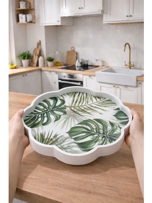 Zucci Home Akdeniz Esintisi Dekoratif Papatya Küçük Sunum Tepsisi | Daisy Botanic  | Premium Servis Tepsisi - 28X28 cm