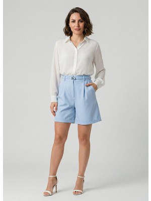 Yüksek Bel Kemerli Duble Paça Şort