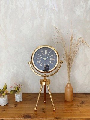 Mey İthalat Mey Ithalat® Gold Metal Mini Tripod Zarif Masa Saati 45×26 cm
