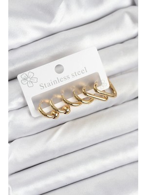 Belle Fusion Mey Ithalat® 316L Çelik Gold Renk Kadın Küpe Seti