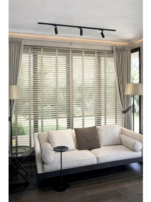 Kum Beji 50MM %100 Gerçek Ahşap Jaluzi Perde Redüktörlü Zincir Mekanizmalı Ofis/ev Tüm Mekanlar