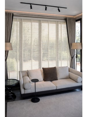 Kırık Beyaz 50MM %100 Gerçek Ahşap Jaluzi Perde Redüktörlü Zincir Mekanizmalı Ofis/ev Tüm Mekanlar