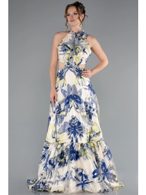 Halter Yaka Cut Out Uzun Empirme Saten Abiye ABU4686