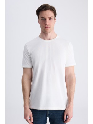 D'S Damat Ds Damat Regular Fit Ekru Düz %100 Pamuklu T-Shirt 4HC1447010142