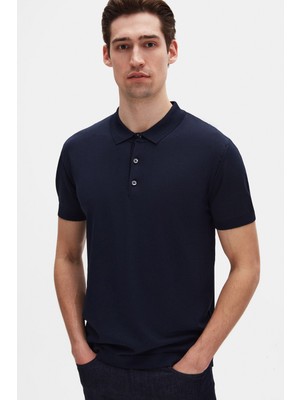 D'S Damat Ds Damat Slim Fit Lacivert Düz Örgü Yazlık Rayon Triko T-Shirt 4HF069421001M