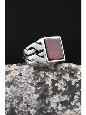 Prestige Kare Tasarımlı Siyah Akik Taşlı 925 Ayar Gümüş Yüzük 902611