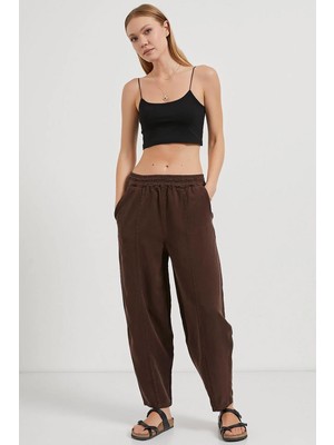 Tena Kadın Kahve (5456) Önü Dikişli Balon Kesim Tencel Pantolon