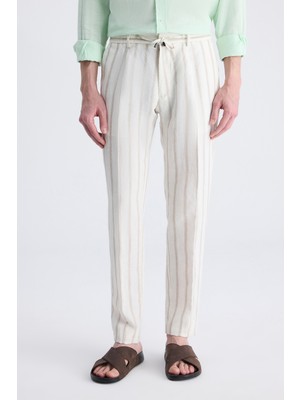 Twn Slim Fit Ekru Armürlü %100 Keten Jogger Pantolon 4EC03TL133242