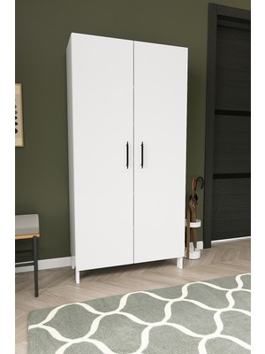 Dekorfim DF08106B 2 Kapaklı Çok Amaçlı 5 Raflı Ayarlanabilir Raf Sistemli Fonksiyonel Kiler Depolama Dolabı Beyaz