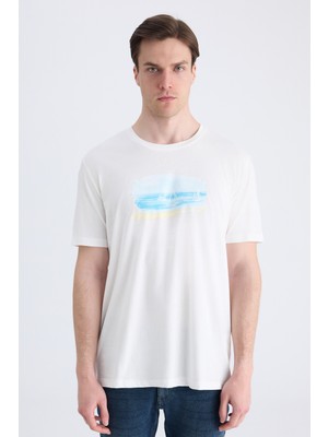 D'S Damat Ds Damat Regular Fit Ekru Düz %100 Pamuklu T-Shirt 4HC144701015M