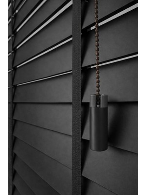 Siyah 50MM %100 Gerçek Ahşap Jaluzi Perde Redüktörlü Zincir Mekanizmalı Ofis/ev Tüm Mekanlar