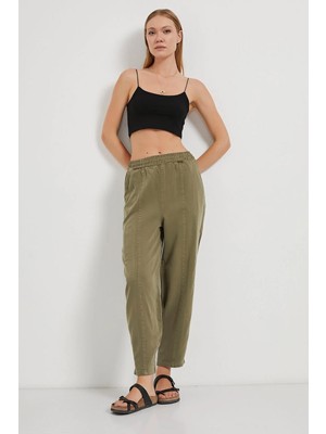 Tena Kadın Haki (5456) Önü Dikişli Balon Kesim Tencel Pantolon