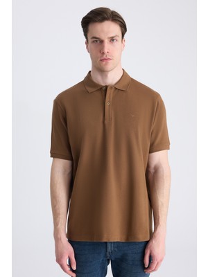 D'S Damat Ds Damat Regular Fit Kahverengi Pike Dokulu %100 Pamuklu T-Shirt 4HC140211213M
