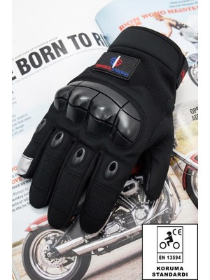 Işik Ticaret Single Sword Tam Parmak Dokunmatik Özellikli iç ve Dış Koruma Destekli Taktik Motorcu Eldiveni (L/SİYAH)