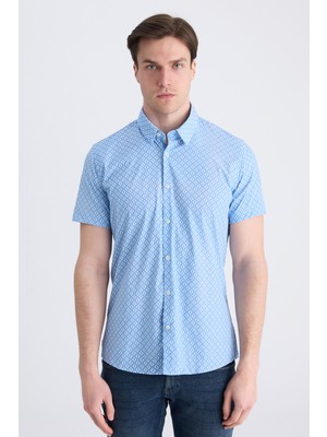 Twn Slim Fit Mavi Baskılı Easy Iron Gömlek 4EC02AD042802